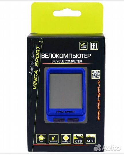 Велокомпьютер беспроводной 12 функций, синий с че