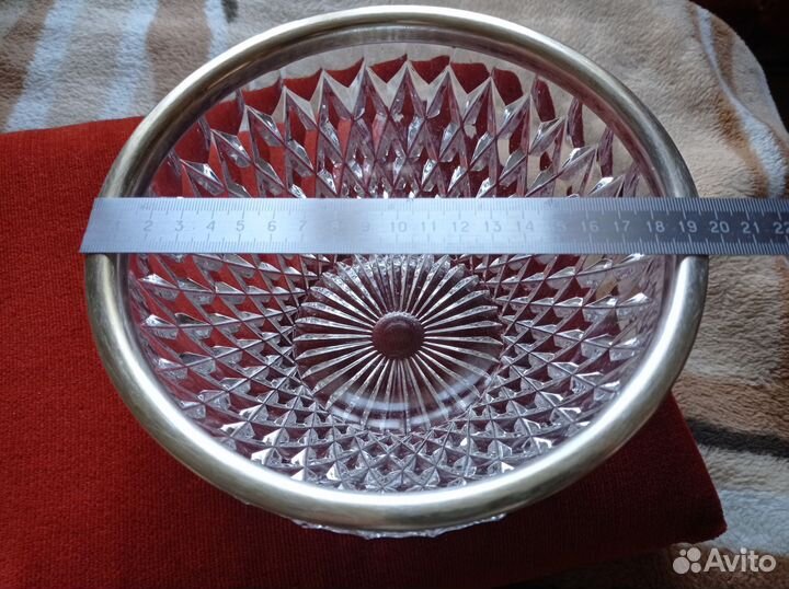 Хрустальная салатница с мельхиоровым ободком, СССР