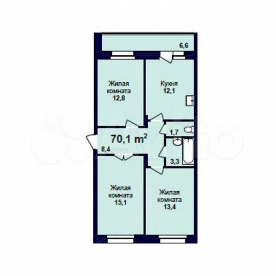 3-к. квартира, 70,1 м², 1/16 эт.