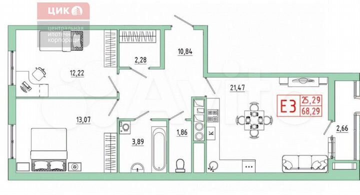 2-к. квартира, 68,3 м², 1/8 эт.