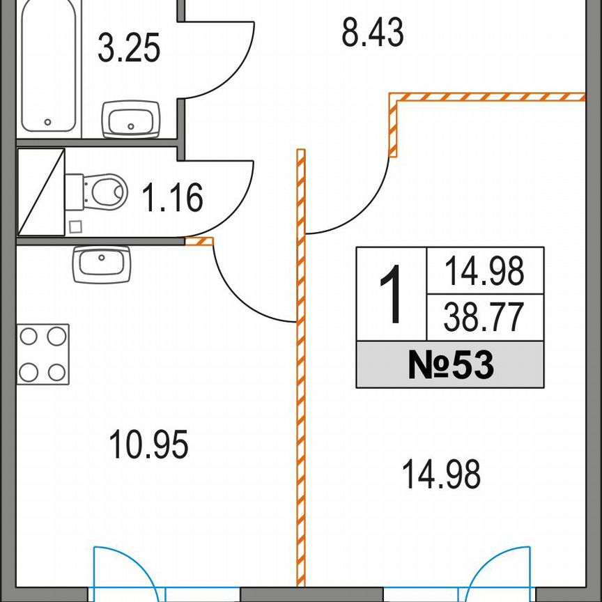 1-к. квартира, 38,8 м², 9/21 эт.