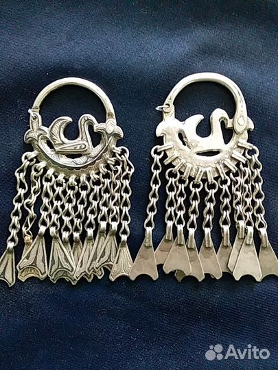 Височные серьги серебряные 19 века