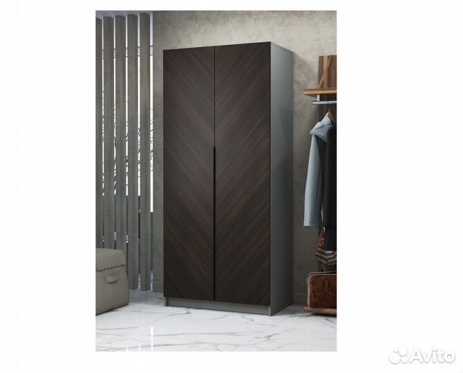 Борн Шкаф Шиншилла Серая матовая Шпон орех мокко