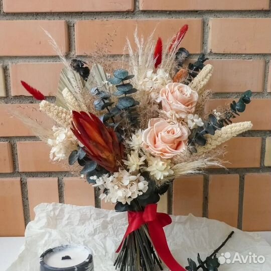 Свадебный букет из сухоцветов в стиле бохо