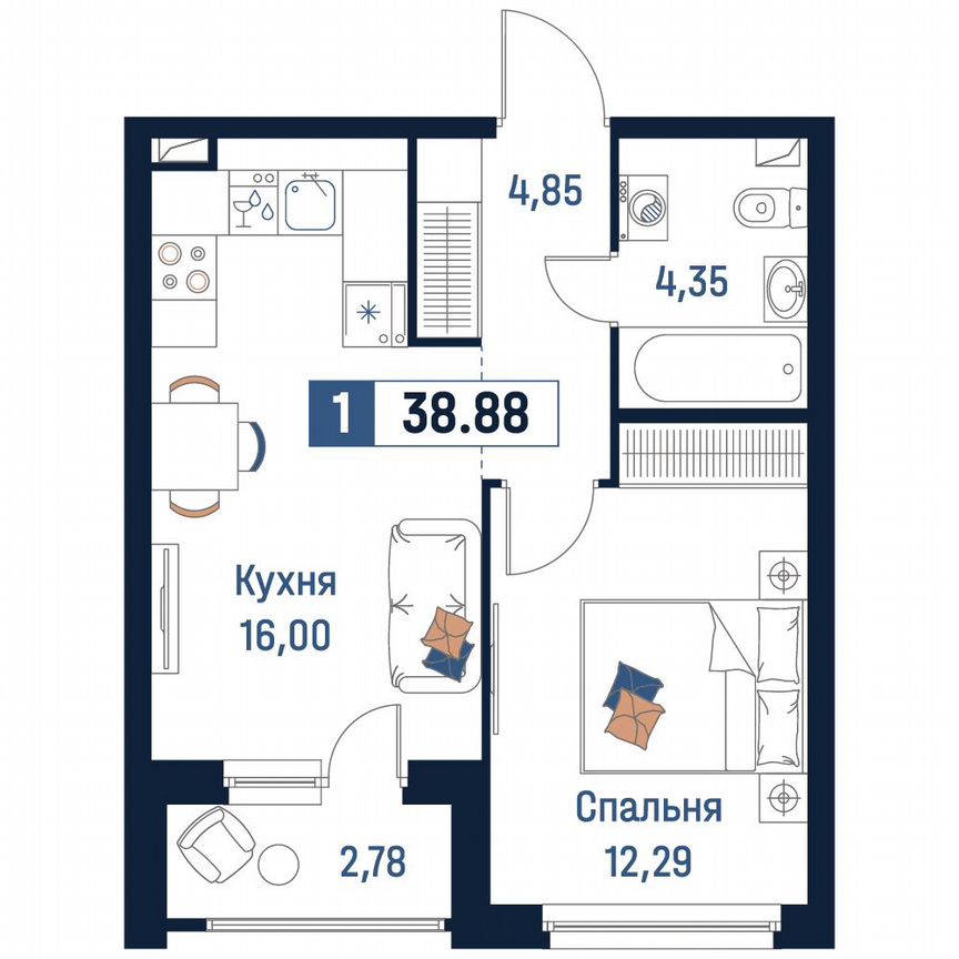 1-к. квартира, 38,9 м², 2/18 эт.