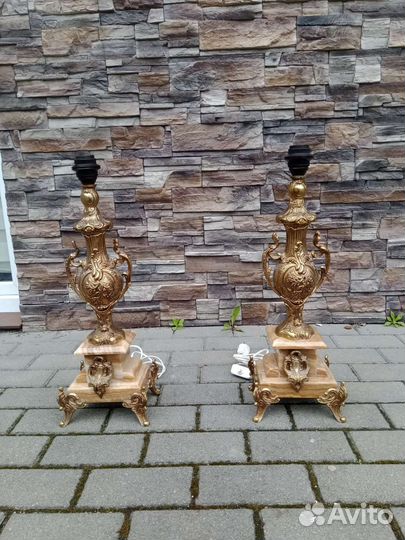 Настольная лампа, Винтаж, мрамор, бронза, Швеция