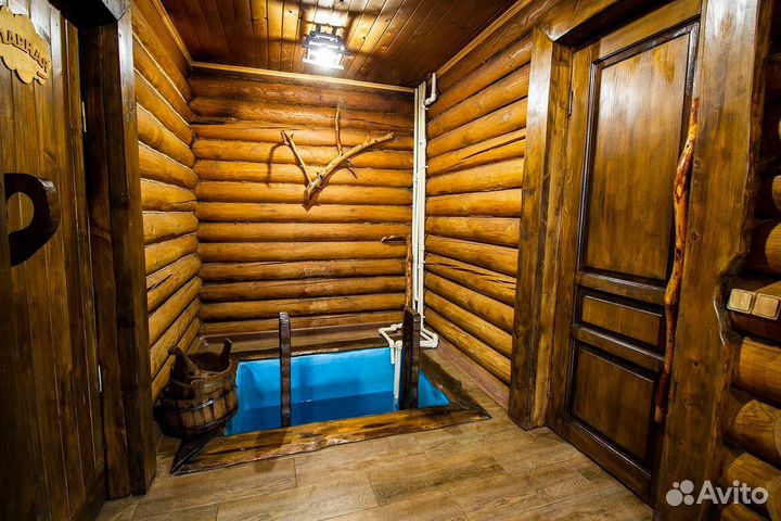 Русская баня на дровах с веником, горячая купель