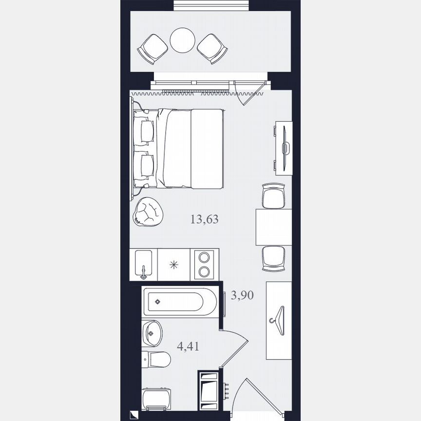 Апартаменты-студия, 21,9 м², 3/24 эт.