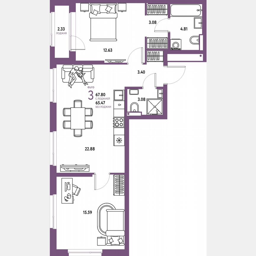 2-к. квартира, 66,6 м², 10/23 эт.