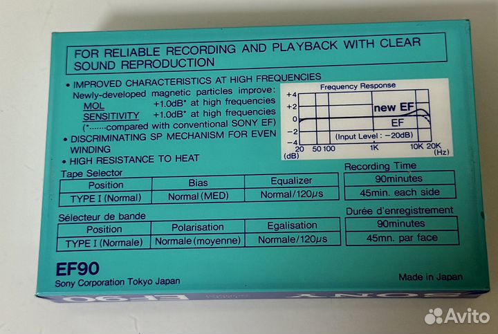 Аудиокассета sony EF 90 Japan