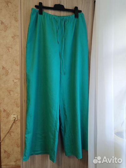 Широкие брюки из смесового льна