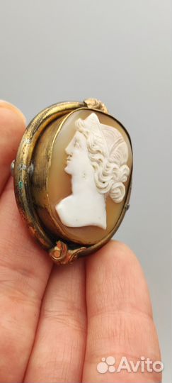 Брошь антикварная латунь камея раковина нач. XX в