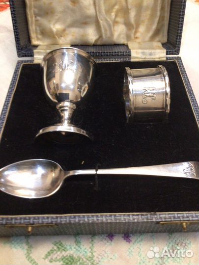 Антикварный крестильный набор серебро Англия