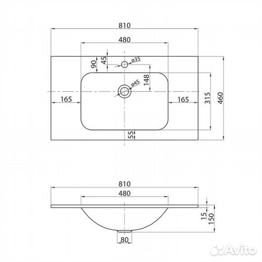 Раковина BelBagno BB810/465-LV-VTR-BO 81 белый ма