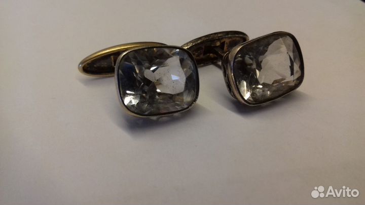 Запонки. серебро + горный хрусталь. 875 проба
