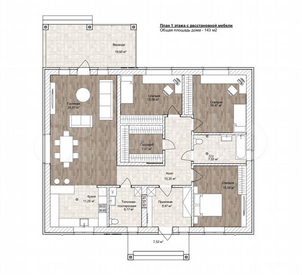 Дом 143 м² на участке 10 сот.