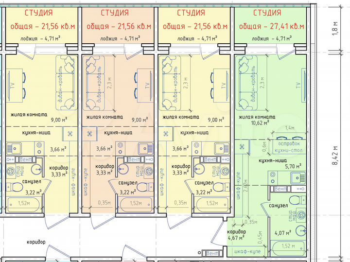 Квартира-студия, 21,6 м², 2/5 эт.