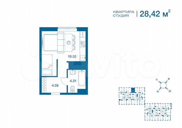 Квартира-студия, 28,4 м², 7/25 эт.