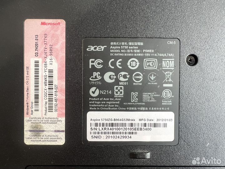 Ноутбук Acer Aspire 5750ZG