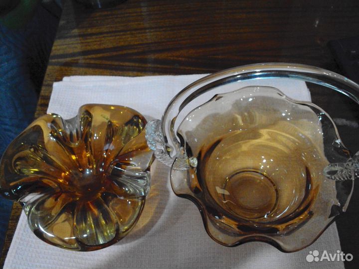 4вазы из цветного гутного стекла СССР лзхс,Богемия
