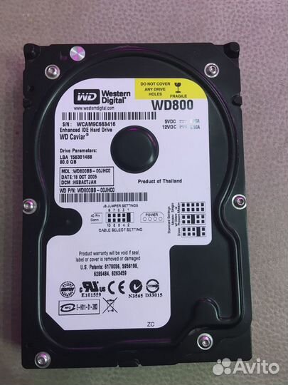 Жесткий диск WD800, 80 Gb, IDE