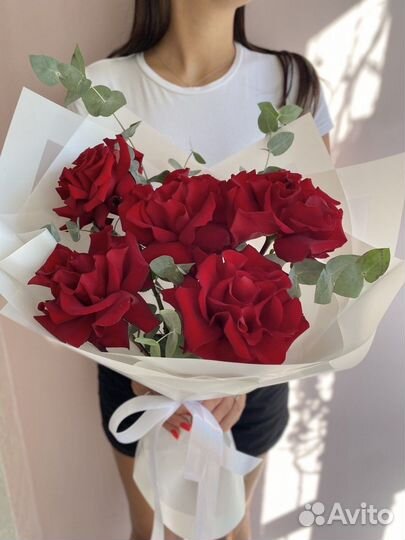 Букет - Французские розы и эвкалипт