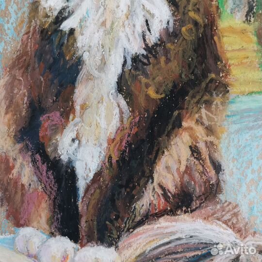 Картина масляной пастелью кошки