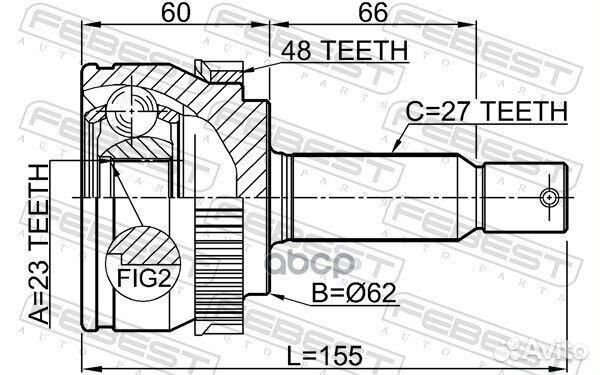 Шрус наружный 23x62x27 hyundai Tucson 0410