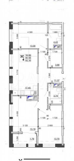 3-к. квартира, 82 м², 13/16 эт.