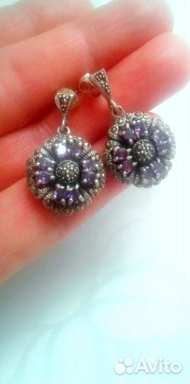 Серьги чернёное серебро 925 с аметистами