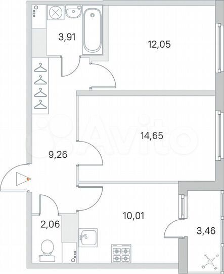 2-к. квартира, 53,7 м², 8/8 эт.
