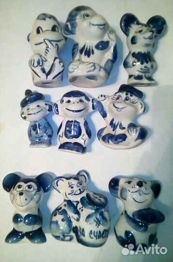 Гжель фигурки мыши,обезьяны