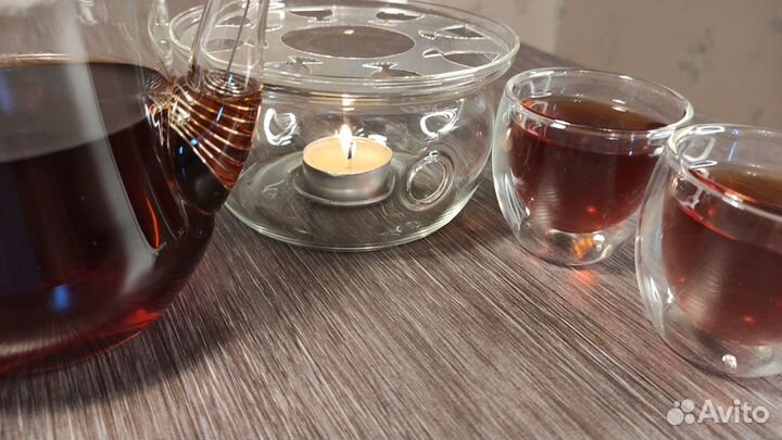 Чайный набор стеклянный - Чайник, пиалы, подогрев