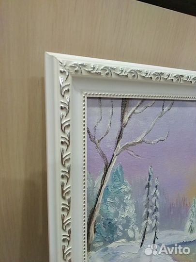 Картина.Зимний вечер. масло. в рамке. 35*45