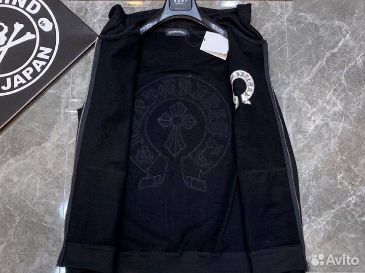 Зип худи chrome hearts с кожанным принтом