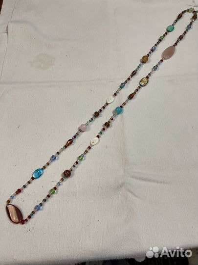 Бусы натулальные голубые, разноцветные