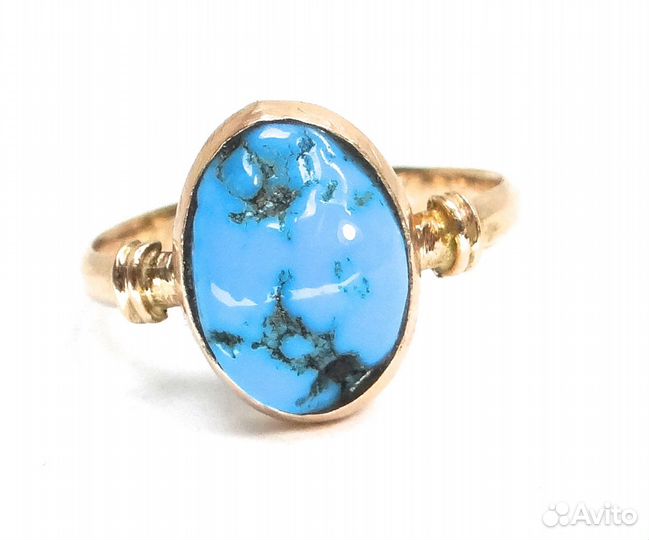 Антикварное золотое кольцо 56 пробы с бирюзой