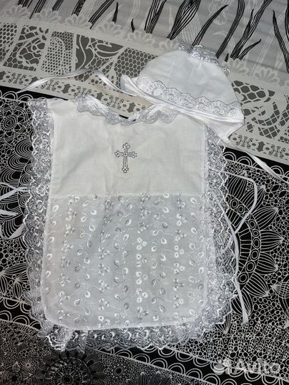 Крестильная рубашка с шапочкой
