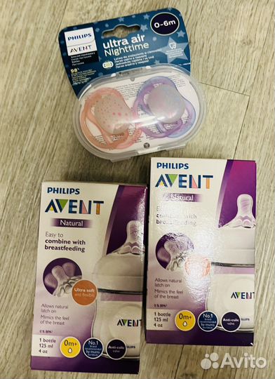 Пустышки и бутылочки Avent 0/6 наборы