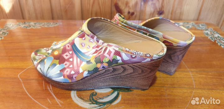 Удобные сабо 36р кожа цветочный принт