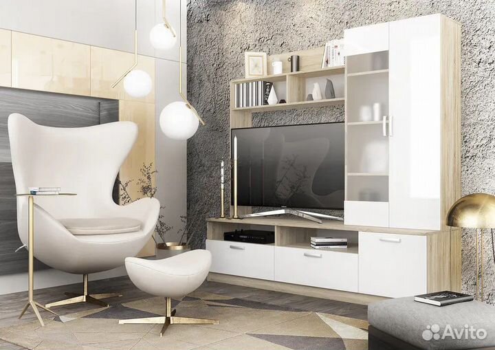 Стенка в гостиную белый глянец
