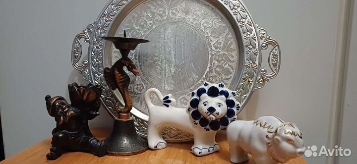 Коллекционное фигурки, подсвечники и Поднос СССР