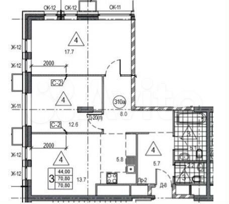 3-к. квартира, 70,8 м², 6/22 эт.