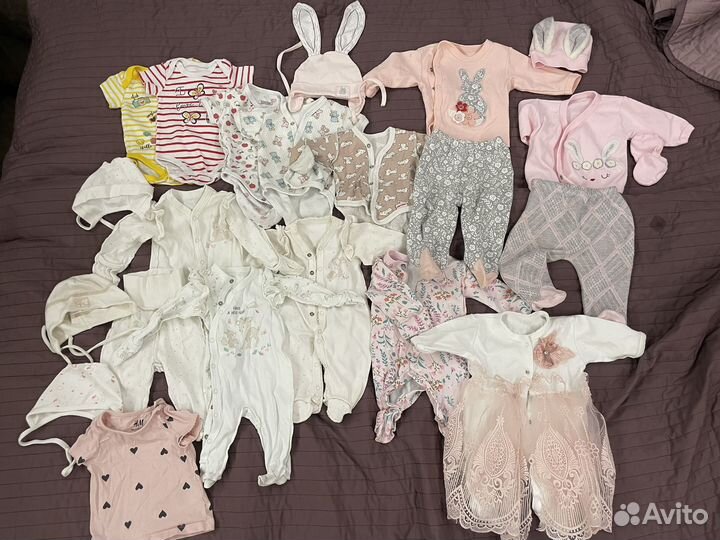 Вещи на новорожденную девочку пакетом 52 56 62