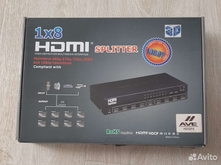 Разветвитель hdmi 18 сплиттер 1х8 Б/У
