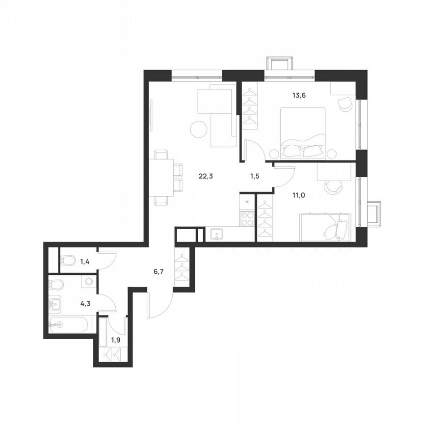 2-к. квартира, 62,7 м², 10/17 эт.