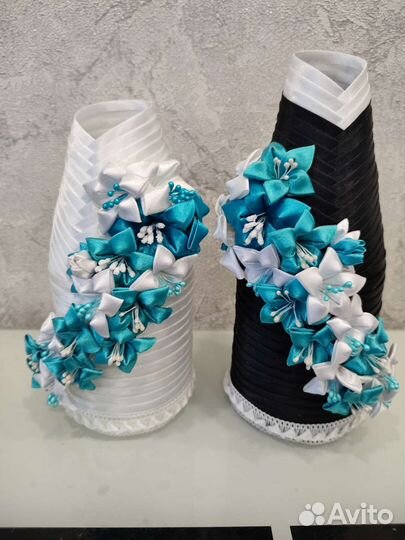 Свадебные наряды жениха и невесты на бутылки