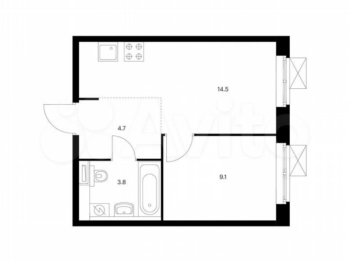 1-к. квартира, 32,1 м², 12/25 эт.