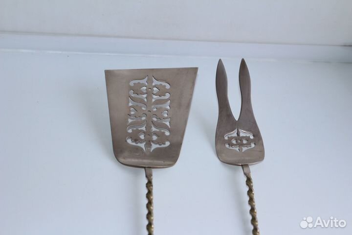 Большие лопатка и вилка мельхиор эмаль