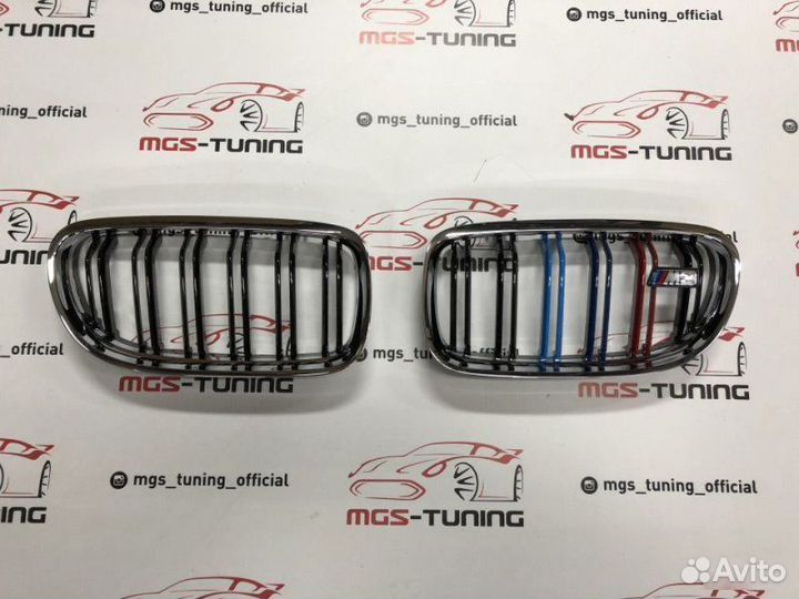 Решетка в BMW 3 е90 08-12 хром + триколор